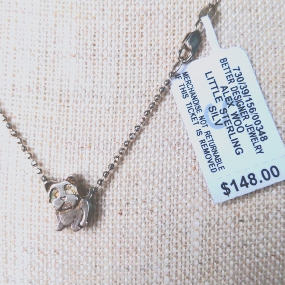 Alex Woo Sterling Silver Pendant.  NWT, Yorkie Dog, 16" Beaded Chain. Boxed - Picture 1 of 8